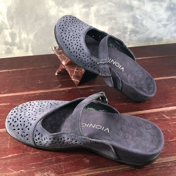 Vionic Lidia Slip- On Mules in Navy Blue Suede Leather Women's Size 6 - Picture 3 of 8